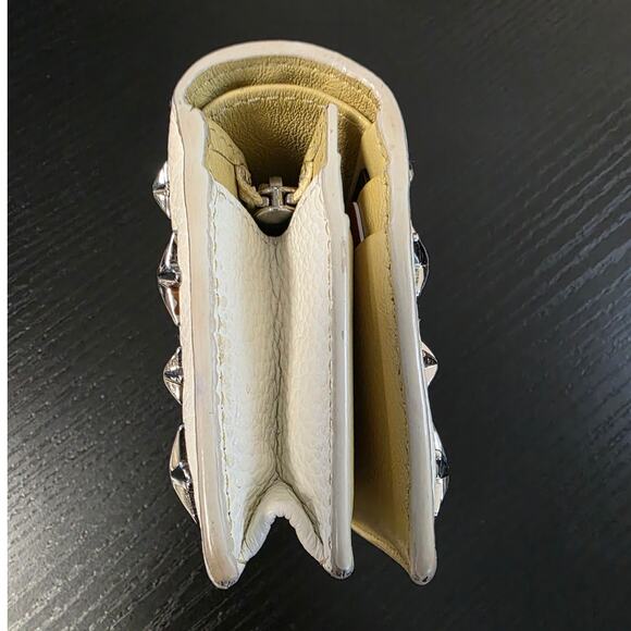 Jimmy Choo London Hanne Leather Cream Green Bifold Card Coin Wallet Silver Stars - Picture 3 of 15